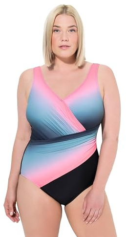 Ulla Popken Damen große Größen Übergrößen Plus Size Badeanzug, Farbverlauf, drapiert, Softschalen, recycelt schwarz 42 832236100-42