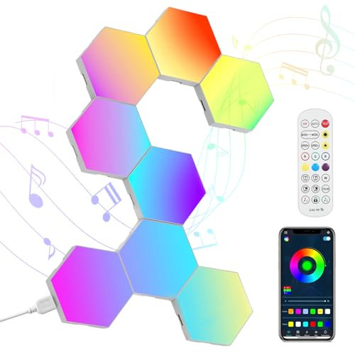 ChaneeHann LED Hexagon Wandleuchte 8er Set – Modulare RGB Gaming Light mit Musik-Sync, Smart App Steuerung, DIY Wanddekoration für Zimmer & Wohnzimmer