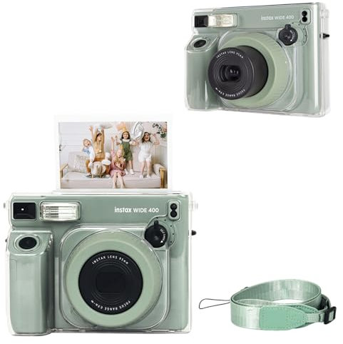 HIYQIN Transparente Schutzhülle Kompatibel mit Fujifilm Instax Wide 400 Sofortbildkamera, für Instax Wide 400 Tragetasche Hardcover mit Schultergurt - Transparent