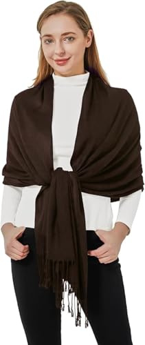 Kiran Fashion Luxuriöser Pashmina-Schal, weich, einfarbig, Wickeltuch, Stola, Hijab, Satin, für Abendkleider, dunkelbraun, Einheitsgröße