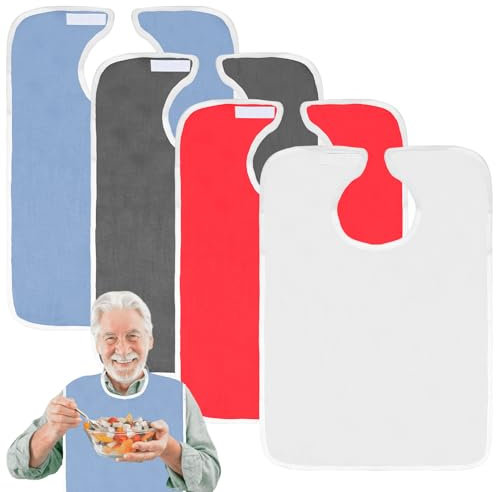 VEGOATY 4 Stück Farbe Lätzchen für Erwachsene, 75x45cm Frottee Lätzchen Mehrweg Wasserdichte Waschbar Lätz für Erwachsene Krümelfänger Unisex Kleidungsschutz für Mutter Vate