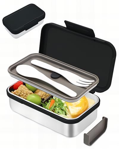 Bugucat Contenitore per il pranzo per bambini, in acciaio inox, 900 ml, a prova di perdite, per il pranzo per bambini, con divisorio, per ragazze, per la colazione, per l'asilo, colore nero