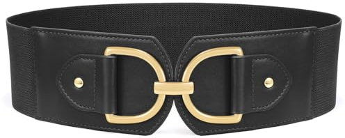 Waist Wow Damen Breite Gürtel für Kleider Mode Elastischer Taillengürtel Damen Stretchgürtel Hüftgürtel mit Goldener Schnalle, Schwarz, Fit Taillengröße 71cm-80cm