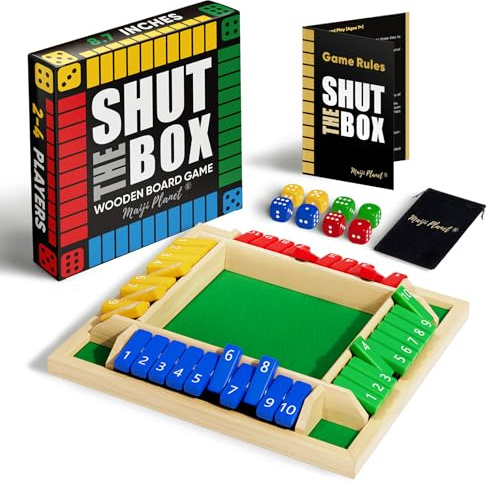 Maiji Planet Classic Original Shut The Box Game, Math Dice Board Game for Family Night Classroom Travel, Wooden Table Top for Group Kid Adult Senior, Camp Party, Easy Quick and Fun, 2-4 Players