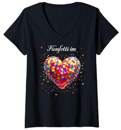 Damen Geschenkideen Karneval Fasching Kostüm Konfetti im Herzen T-Shirt mit V-Ausschnitt