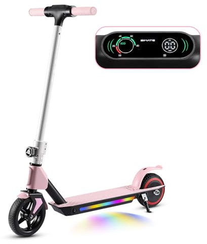 E-RIDES S2 Electric Scooter for Kids, 24V 130W Kids Electric Scooter with 6.5 Tires,14km/h, 8km Range, Foldable Frame, 70kg Load,Dual Brakes, E Scooters 3 Speed Modes & LED Lights (Pink)