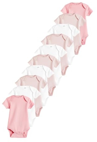 NEXT Baby Mädchen Kurzärmeliger Body im 10er-Pack Rosa/Weiß 62-68