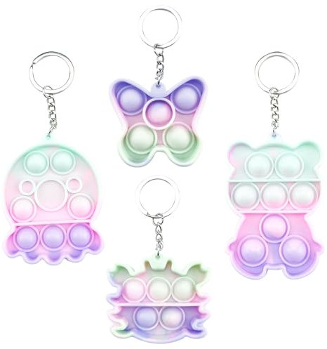 TYXHXTF 4 Stück Mini Pop Bubble Fidget Toy, Pop It Spielzeug, Poppets Spielzeug Keychain für Erwachsene und Kinder