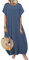 ZANZEA Maxi Dresses for Women Cotton Summer Dresses Short Sleeve A Line Tunic Dresses Loose Oversized Casual Dress with Pockets Maxi Blue XL