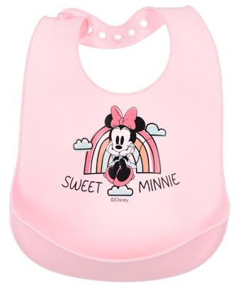 CARTOON Lätzchen Disney Lätzchen aus Silikon mit Krümelfangtasche Lätzchen mit verstellbarem Verschluss 30 x 23 cm, Minnie Maus, 30 x 23 cm
