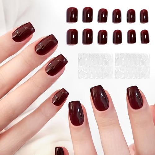 Press on Nails Nägel zum Aufkleben Fake French Nails Kurz Eckig 48 Stück Künstliche Nägel Rot Klebenägel Fingernägel mit Nagelkleber Softgel Kunstnägel Stickers Set für Frauen und Mädchen (Rot)
