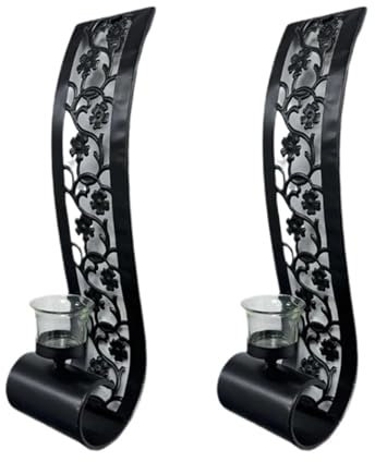 FJIXUO Wandkerzenhalter 2 Stück Wandleuchte Kerzenhalter Schwarz Wandhalterung Metall Kerzenhalter Hängende Eisen Wand Kerzenleuchter Halter