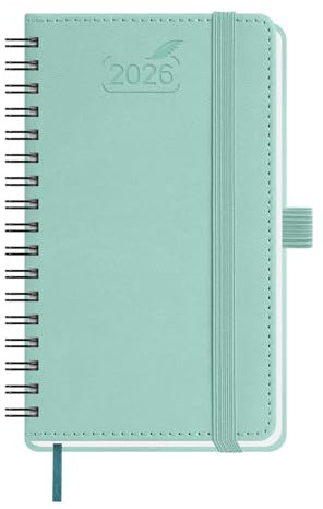 BEZEND Taschenkalender 2026 Klein Ringbuch 15,5 x 9 cm | Kalender 2026 Buchkalender 1 Woche 2 Seiten mit 80 g/m² Papier | Terminplaner 2026 Wochenplaner A6 mit PU-Leder Softcover - Mintgrün