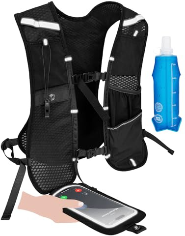 Laufweste für Damen und Herren, Trinkweste Laufen mit 500ml Trinkblase,Verstellbare Brustgurte,Reflektierender Trinkrucksack mit Handyhalterung,Running Vest für Marathon, Jogging, Wandern, Radfahren
