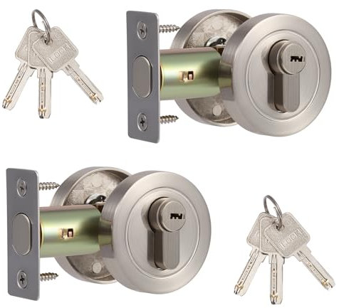 2PCS Single Cylinder Deadbolt, Round Deadbolt Lock with Keys, Zinc Alloy Security Door Locks for 35-50mm Bathroom, Bedroom, Entrance Door, Modern Passage Dead Bolt Interior and Exterior