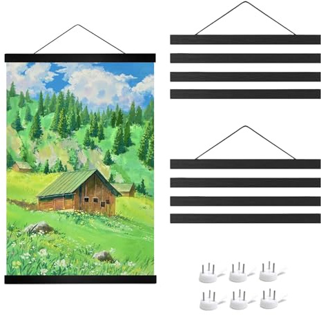 YFaith 3 Set Magnetrahmen A3 Posterschiene, Magnet Posterleiste A3 Holz, 31 cm Bilderleiste Schwarz Poster Aufhängen, Posterrahmen mit Schlüsselband und Nägeln, für Fotos, Drucken, Kunstwerk