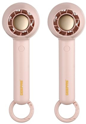 GEEPAS Rechargeable Fan - Pack of 2 | Mini Portable USB Fan for Travel Camping Office Outdoor Women Men | Handheld 1200mAh 2 Speeds, 4Hr Run Time | Ultra Quiet 125gm Lightweight Design | Pink