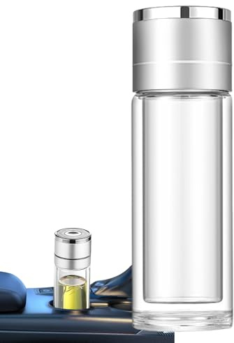 Mppchhn Glasflasche für Wasser - Doppelwandiges Glas mit Deckel - Wiederverwendbarer Auslaufsicherer Hitzebeständiger Thermobecher für Autofahren Wandern Camping Outdoor Unterwegs