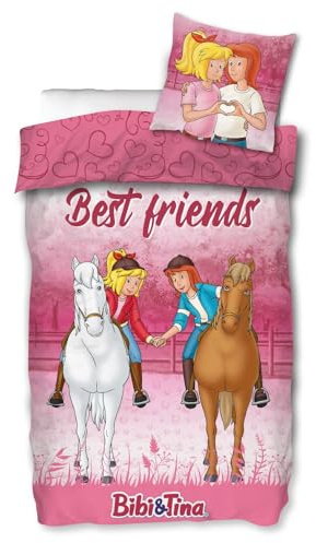 SkyBrands Bibi & Tina Wende-Bettwäsche-Set 'Best Friends' Bettbezug 135x200 Kissenbezug 80x80 Baumwolle Mädchen Pferde Bettzeug