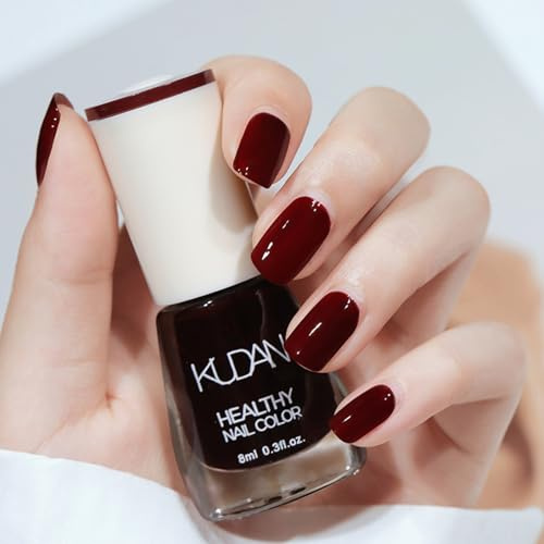 Burgundy Nail Varnish, Quick Dry Nail Polish, Wine Cherry Red Nail Paint Gel, Long Lasting & Chip - Resistant Nail Lacquer Gel for Women DIY Manicure Home - No Need UV/LED Lamp 8ML (Wine Red)