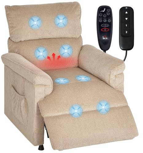 HOMCOM Power Massage Recliner Armchair with Vibration Heat USB Port Brown | Whisper-Quiet Motor, Memory Function, Corduroy Electric Recliner Chair, Leg Rest, Remote, Pockets, Reclining Chair