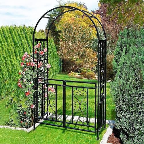 Stabiler Metall-Gartenbogen Pergola mit Toren 210cm Outdoor Rankgitter für Kletterpflanzen wetterfest schwarz-weiß Gartendeko