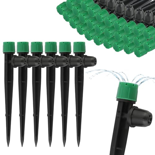 TOROKOM 1/4 Drip Irrigation Drippers with Lock, 50PCS Drip Irrigation Emitters for 4/7mm Tube, Adjustable 360 Degree 8 Holes Water Flow Sprayer Micro Spray Drip System Parts for Lawn Yard (Green)