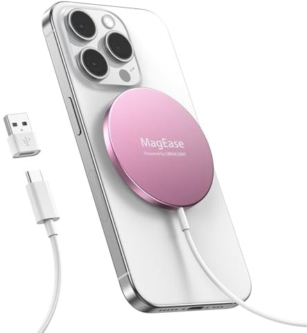 Caricatore wireless per iphone Magnetico, Base di Ricarica Wireless Rapida per iPhone Serie 17/16/15/14/13/12 per AirPods 4/3/2/Pro con Doppia Porta di Ricarica, Rosa(Alimentatore non incluso)