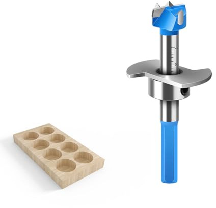 Adjustable Spacing Wood Drill Bit, Hex Shank, 15mm Diameter, Hinge Boring Tool for Cabinet Installation