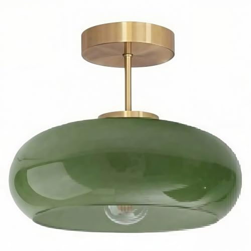 FEITENGDA Ovale Hängelampe mit transparentem Glasschirm, Pendelleuchte, dimmbare Deckenleuchte mit Metallsockel, acht Farboptionen for die Küche im Eingangsbereich(Bronze color+dark green)