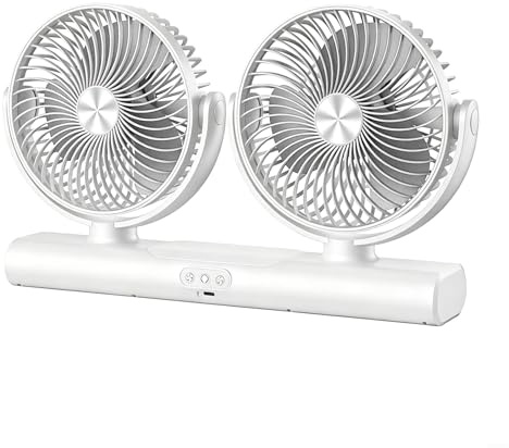 Glomc Ventilador circulador de aire recargable de doble cabezal con luz portátil, ventilador de mesa USB C, funcionamiento silencioso para dormitorio, oficina, 40 cm (blanco)
