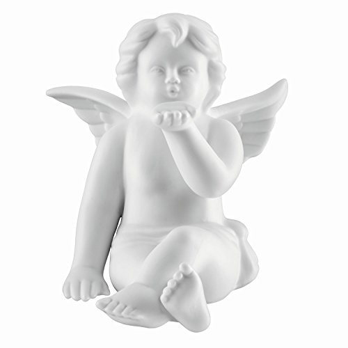 Bavaria Rosenthal Statuette d’ange qui embrasse sa main en de porcelaine en biscuit blanc mat de qualité, 11 cm, envoyée dans une boîte cadeau