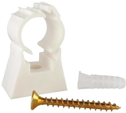 SOMATHERM FOR YOU, Lot de 10 clips simples pour tube 20mm - Support avec vis et cheville inclus, diamètre de perçage 8mm, idéal pour tous tubes de 20mm, couleur blanche