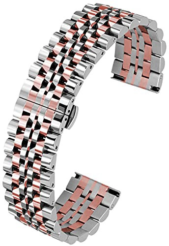 Kai Tian Bracciale 20mm Lucido 7 file Cinturino in acciaio inossidabile Cinturino in metallo a sgancio rapido Argento oro rosa