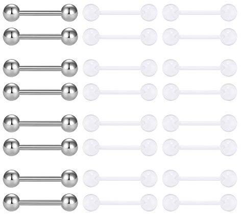 Mayhoop 14G Zungenpiercing Brustwarzenpiercing 316L Chirurgenstahl und Flexibel Acryl Retainer Halter Nippelpiercing Brustwarzen Zunge Piercing Set 24 Stk 12mm