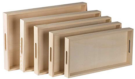 Hammont Serviertablett aus Holz mit Griffen, 5-teilig, verschachtelte Frühstückstabletts für Lebensmittel, Partybuffet, Organisation und Montessori, vielseitige Holztabletts zum Servieren, Catering
