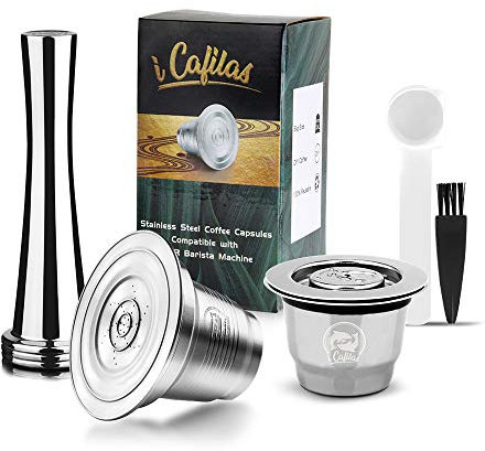 i Cafilas à Café à Capsules Acier Inoxydable Compatible for l'or Barista LM8012/60 Rechargeable Coffee Capsule,Metal réutilisable Café Capsules, Measuring Spoon + Brush with Tamper (Big+Small Cup)