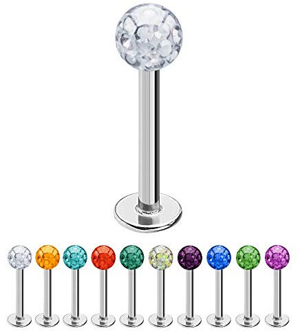 Treuheld® | 1,2mm x 5mm Piercing Labret | 3mm Kristall Kugel | Klar - Transparent | Chirurgenstahl | Silber | Lippenpiercing, Helix Tragus Stecker