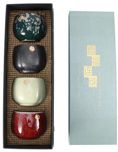 Juego de tazas de té al horno retro de 4 colores Juego de tazas de té de Kung Fu de cerámica de estilo japonés Vasos de té Tazas de té de cerámica Vasos clásicos Tiny Slim Pequeño regalo artesanal(#1)