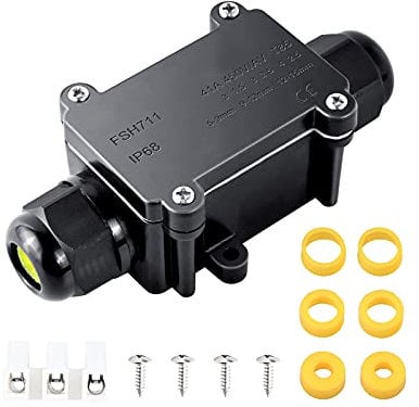 Elezenioc IP68 Waterproof Junction Box, 2-Way Outdoor Cable Connectors with 2 Cable M20 Gland Wire Connector Electrical Junction Box for 5-15MM Diameter Cable, Black
