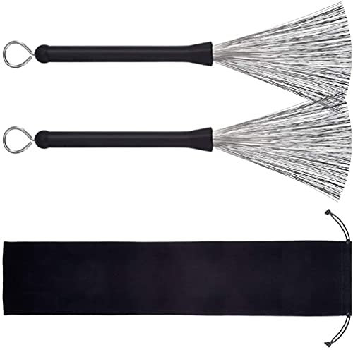 Voarge 1 paire Balais de batterie, Balais de batterie, Brosses à tambour Rétractable et Réglable Brosses Fil Avec sac de rangement