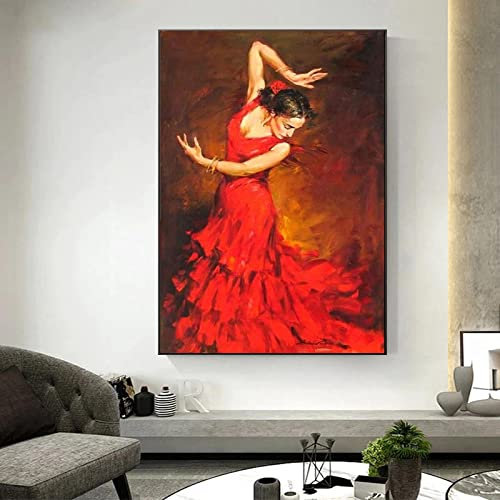 GLASA Toile Art Peintures à L'Huile Abstrait Danseuse De Flamenco Portrait Moderne Belle Fille Illustration Pour Chambre Bureau DéCoration Murale 70x100cm (28x40) Sans Cadre