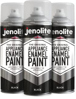 JENOLITE Pintura esmaltada para electrodomésticos | NEGRO | Actualizar y restaurar electrodomésticos | Ideal para frigoríficos, congeladores y lavadoras | 3 x 400ml