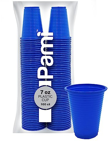 PAMI 100-Pack 7oz Bpa-Free Disposable Plastic Cups, Blue & Yellow for Party Drinks, Shots, Jello