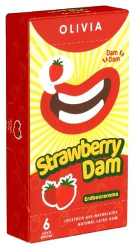 Olivia Dams Strawberry - farbige Lecktücher mit Aroma - rot mit Erdbeer-Duft - Latex-Schutztücher - 1 x 6 Stück