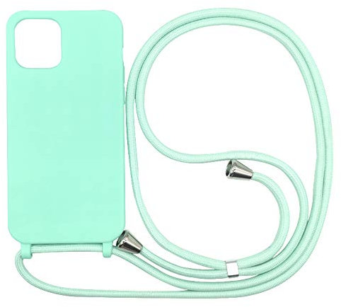 PuYu Zhe Compatible for iPhone 13 Mini Case,Silicone Crossbody Cover TPU Shell Adjustable Cord Lanyard Slim Stylish Shockproof Case-Mint Green