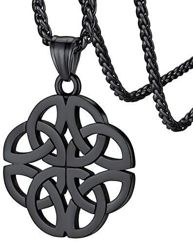 FaithHeart schwarz Keltischer Knot Anhänger Vitnage Triquetra Knot Anhänger Keltischer Knoten Halskette für Geburtstag Vatertag Muttertag
