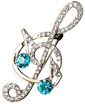 Kristall-Brosche mit Musiknoten, elegante Notenschlüssel-Brosche, Anstecknadel für Damen und Mädchen, Schal, Pullover, Hochzeit, Weihnachten, Kostüm-Zubehör, Metall, Strass
