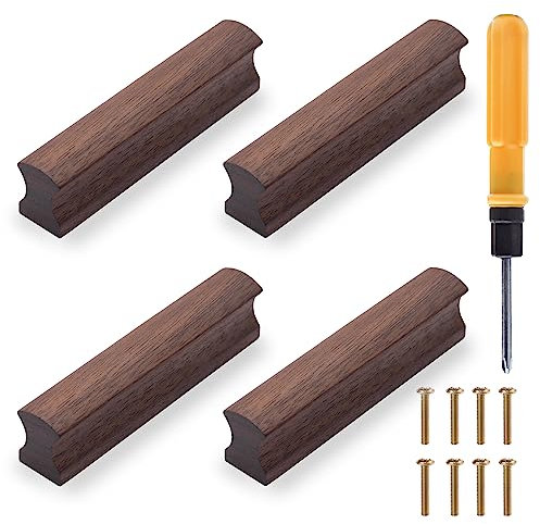 4Pcs Cabinet Handles Wooden Drawer Handles Wooden Furniture Door Handle for Cabinet Cupboard Wardrobe 64x100mm (Black Walnut)