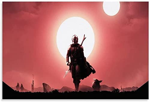 1000 Teile Puzzle Mandalorianer unter der untergehenden Sonne Lovely Baby Yoda und Boba Fett Holz Puzzle Erwachsene Stress Freisetzung Spiel 1000 Piece 29.5x19.6inch(75x50cm) Kein Rahmen